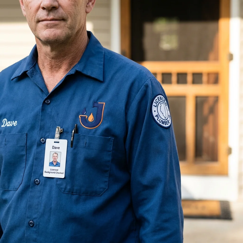 Licensed plumber showing ID badge in New Market, TN