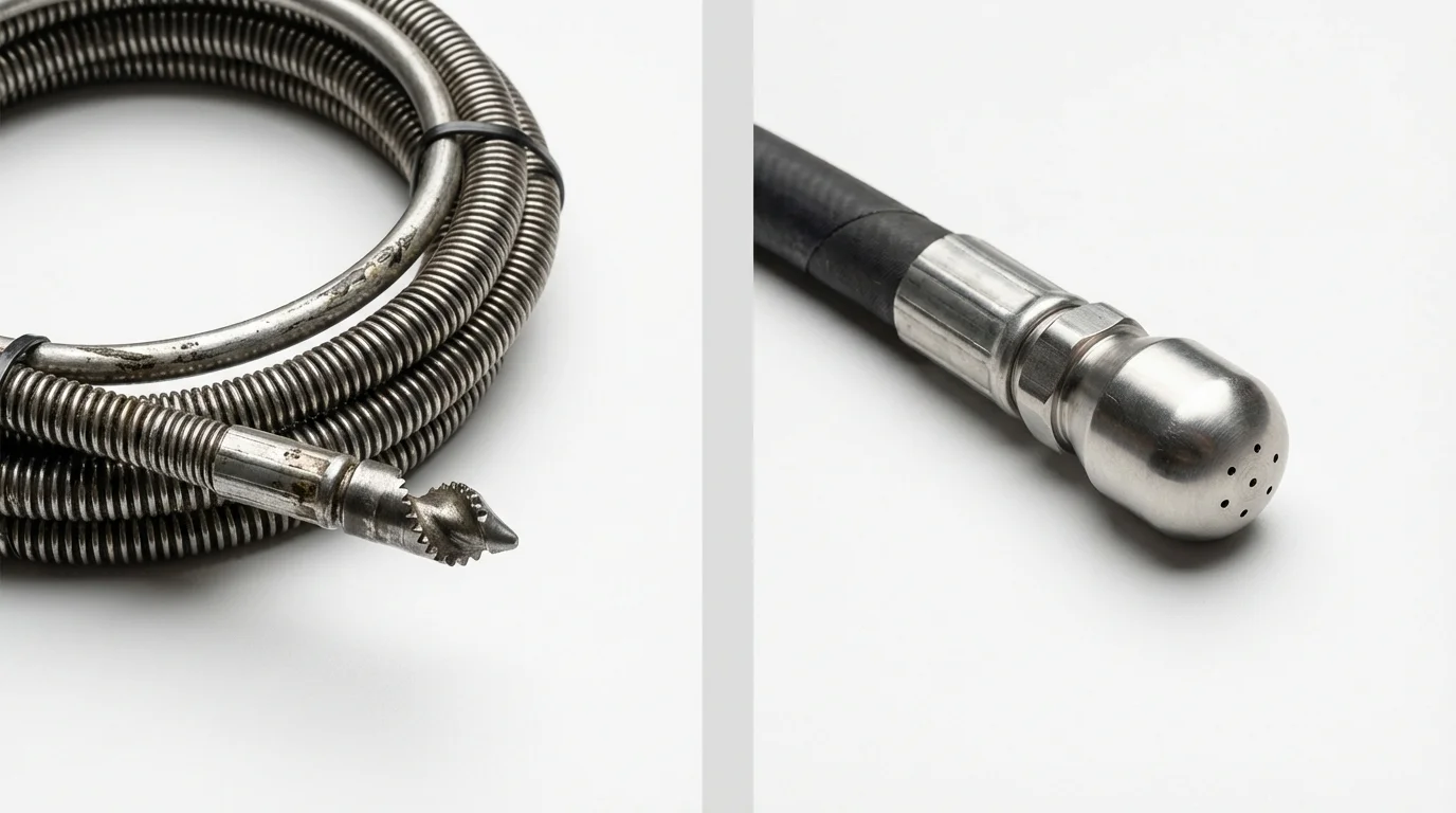 Drain snake cable and hydro jetting nozzle used for drain cleaning in New Market, TN