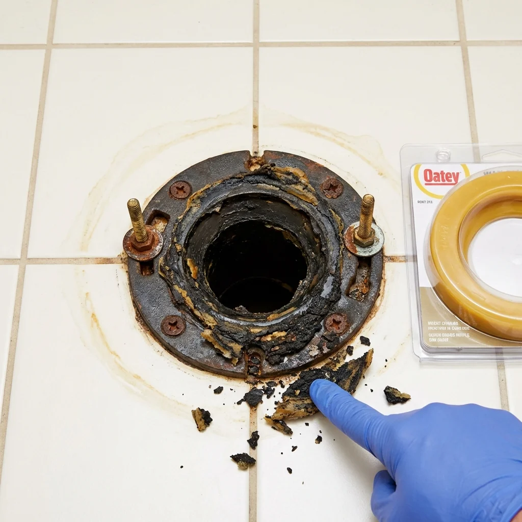 Failed wax ring showing water seepage at the base of a toilet in a New Market, TN home